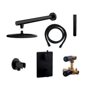 Thermostatisch Inbouwdoucheset BWS Muuruitloop Rond 20 cm Mat Zwart