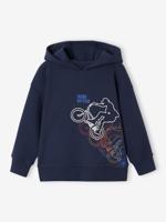 Jongenssweater met capuchon en BMX-print marineblauw
