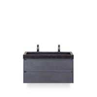 Dante Badmeubelset 100 cm - Beton Antraciet - Wastafel Hardsteen Wit Lucca 2 kraangaten