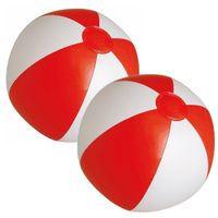 2x stuks opblaasbare zwembad strandballen plastic rood/wit 28 cm