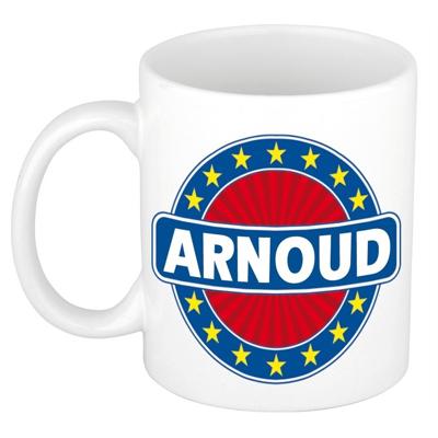 Arnoud voornaam koffiemok - beker - wit/blauw - 300 ml - Cadeau - Heren - Collega - Vaderdag Arnoud voornaam koffiemok - beker - wit/blauw - 300 ml - Cadeau - Heren - Collega - Vaderdag