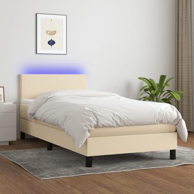 Boxspring met matras en LED stof crèmekleurig 100x200 cm