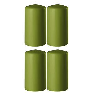 4x Olijf groene cilinderkaarsen/stompkaarsen 6 x 12 cm 45 branduren