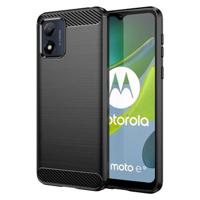 Motorola Moto E13 Geborsteld TPU Hoesje - Koolstofvezel - Zwart - thumbnail
