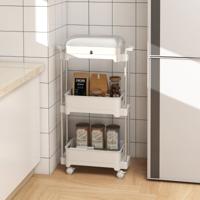 Opbergwagen met 3 Niveaus Afneembaar Deksel Frame van Aluminiumlegering Vergrendelbare Wielen voor Woonkamer Keuken Kantoor