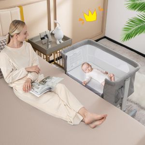 3-in-1 Baby Wiegje met 5-Standen Verstelbare Hoogte 10° Kanteling Draagbaar Wiegje voor Baby & Kind Beige/Grijs/Lichtgrijs