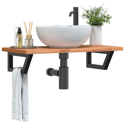Badkamer wandschap staal en massief beukenhout