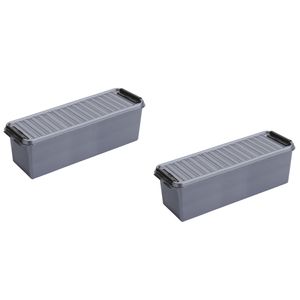 2x stuks opbergboxen/opbergdozen 1,3 liter kunststof metallic/zwart