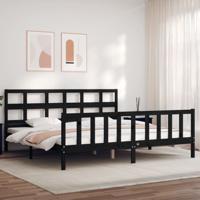 Bedframe met hoofdbord massief hout zwart 200x200 cm