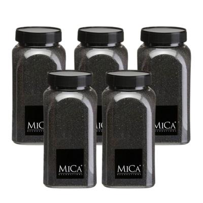 Mica Decorations decoratie zand - 5x - 650ml - zwart - hobby zandkorrels - sierzand