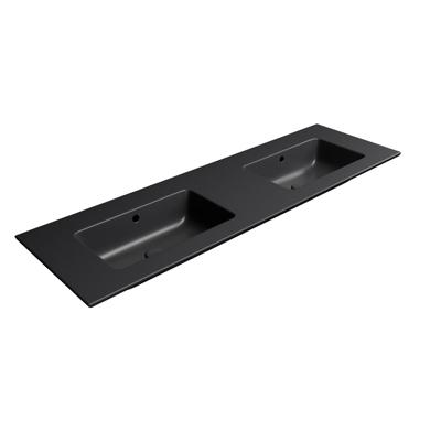 Dubbele Wastafel Keramiek Zonder Kraan Gat Sapho Pura 142x46 cm Mat Zwart