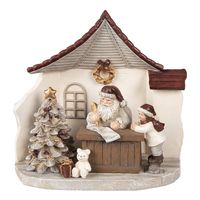 Clayre & Eef Kerstdecoratie met LED-verlichting Huis 19x10x18 cm Wit Polyresin Wit - thumbnail