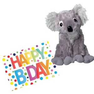 Pluche knuffel koala beer 20 cm met A5-size Happy Birthday wenskaart