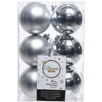 Decoris kerstballen - 12x st - zilver - 6 cm - kunststof - mat/glans - kerstversiering
