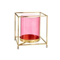 Kaarshouder Gift Decor SW120662A SW120662A Roze Gouden Metaal Glas 14 x 15,5 x 14 cm Vierkant