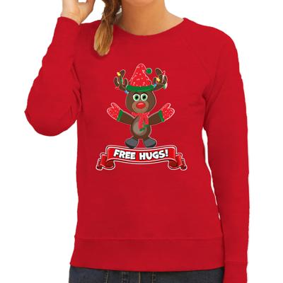 Foute Kersttrui/sweater voor dames - free hugs - rood - rendier Foute Kersttrui/sweater voor dames - free hugs - rood - rendier