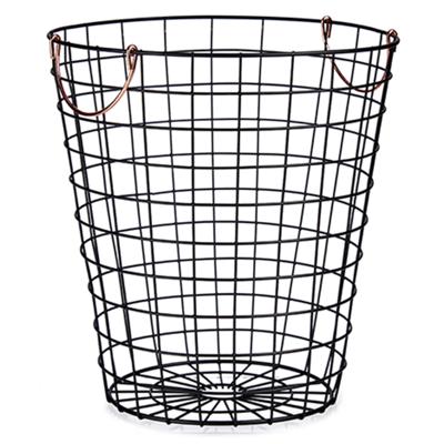 Draadmand/opbergmand - industrieel - rond - zwart - metaal - 30 x 30 x 30 cm