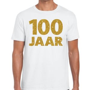 100 jaar goud glitter verjaardag/jubileum kado shirt wit heren