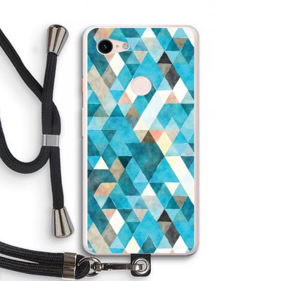 Gekleurde driehoekjes blauw: Pixel 3 XL Transparant Hoesje met koord