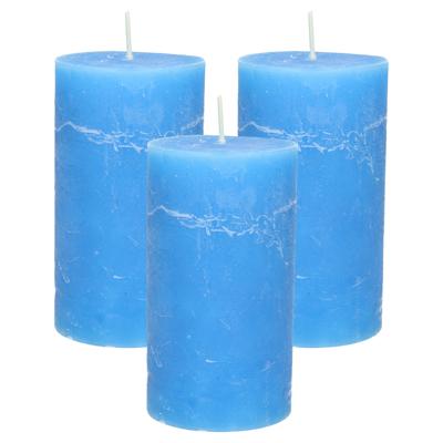 Stompkaars - 3x - helder blauw - 7 x 13 cm - rustiek model - cilinderkaars - kaars