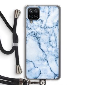 Blauw marmer: Samsung Galaxy A12 Transparant Hoesje met koord