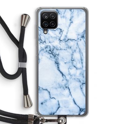 Blauw marmer: Samsung Galaxy A12 Transparant Hoesje met koord