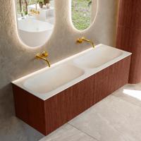 Badmeubel Mondiaz Kurve | 140 cm cm | Meubelkleur Ruby | Wastafelkleur Talc | Solid surface | Wasbak beiden zijden spoelbak | Zonder kraangat(en)