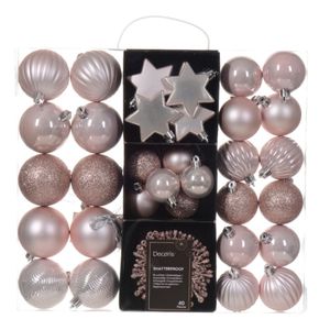 Kerstballen en ornamenten - 40x - kunststof - lichtroze - mix