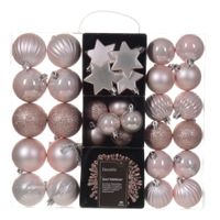 Kerstballen en ornamenten - 40x - kunststof - lichtroze - mix