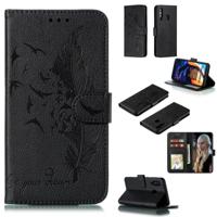 Feather patroon Litchi textuur horizontale Flip lederen draagtas met portemonnee & houder & kaartsleuven voor Galaxy A60 (zwart)