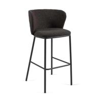 Kave Home Ciselia barkruk H75 bouclé Zwart poot zwart