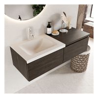 Mondiaz Bukla 120cm badmeubel met module 60 dark brown 2 lades met wastafel links 1 kraangat kleur talc