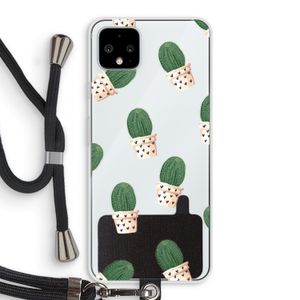Cactusprint roze: Pixel 4 XL Transparant Hoesje met koord