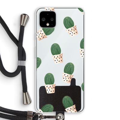 Cactusprint roze: Pixel 4 XL Transparant Hoesje met koord