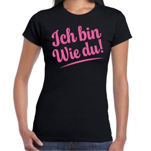 Verkleed T-shirt dames - ich bin wie du -  zwart - glitter roze - foute party