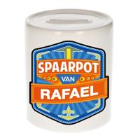 Kinder spaarpot met naam - Rafael - keramiek - met dop - wit - Sparen - Spaargeld van Rafael