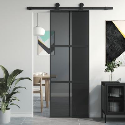Schuifdeur 76x205 cm gehard glas en aluminium zwart