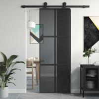 Schuifdeur 76x205 cm gehard glas en aluminium zwart
