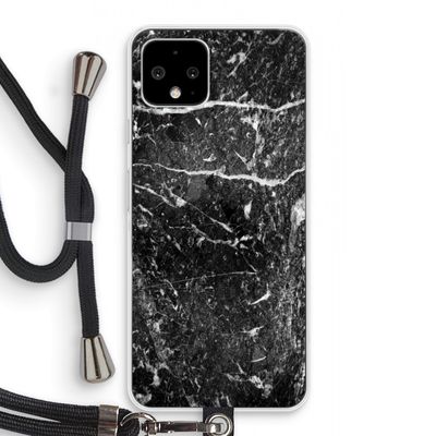 Zwart marmer: Pixel 4 Transparant Hoesje met koord