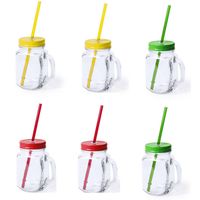 6x stuks drink potjes van glas Mason Jar geel/groen/rood 500 ml - Drinkbekers - thumbnail
