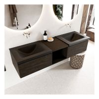 Mondiaz Bukla 160cm badmeubel met open module 40 dark brown 2 lades met wastafel dubbel zonder kraangat kleur urban