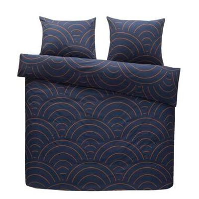 Comfort dekbedovertrek Sendai grafisch - blauw/caramel - 240x200/220 cm - Leen Bakker