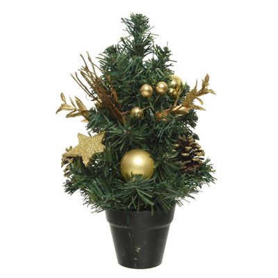 Compleet versierde miniboompjes goud 30 cm - Kunstkerstboom