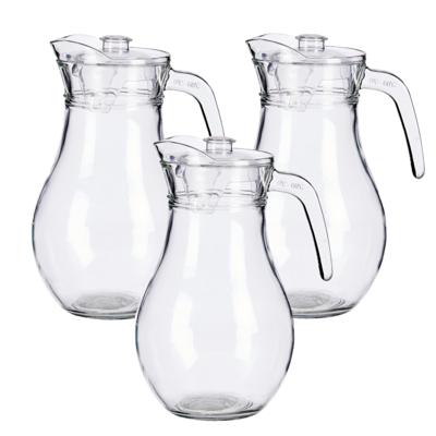 Vivalto sapkan karaf met deksel - 3x stuks - glas - inhoud 1,8 liter - transparant