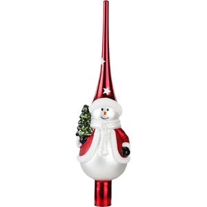 Luxe glazen piek/kerstboom topper sneeuwpop 28 cm