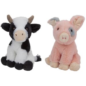 Pluche boerderijdieren knuffels Koe en Varken van 23 cm