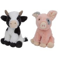 Pluche boerderijdieren knuffels Koe en Varken van 23 cm - thumbnail