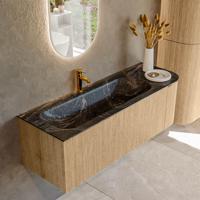 Badmeubel Mondiaz Kurve-Dlux | 135 cm | Meubelkleur Oak | Wastafelkleur Lava | Solid surface | Links spoelbak | 1 kraangat