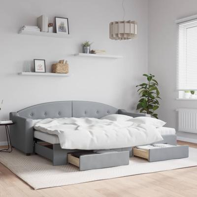 Slaapbank met onderschuifbed en lades 80x200 cm stof lichtgrijs