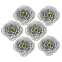 Kerstboomversiering Bloemen - 6x stuks - 12 cm - zilver glitter - op clip - ornament